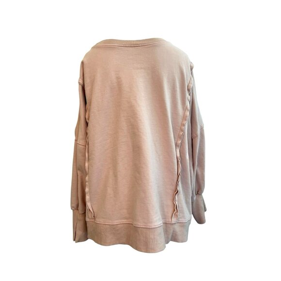 Easel Ladies Medium Pink Oversized LOVE Raw Hem Patches Floral Sweatshirt - Picture 8 of 12